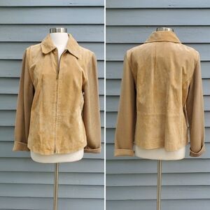 Vintage 70s‎ Western Boho Camel Tan Suede Leather Knit Sleeves Coat Jacket